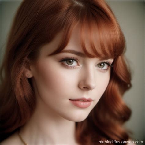 Beautiful Young Woman Marie Mccray Headshot Redhead Bangs Pale Skin Facing Viewer Prompts