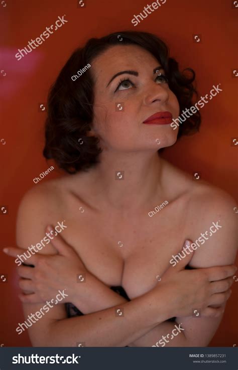 Beautiful Brunette Lingerie Red Lipstick Stock Photo 1389857231 Shutterstock