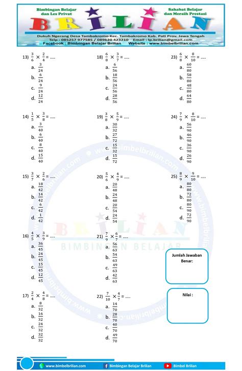 Kumpulan Soal Perkalian Pecahan Biasa Bimbel Brilian