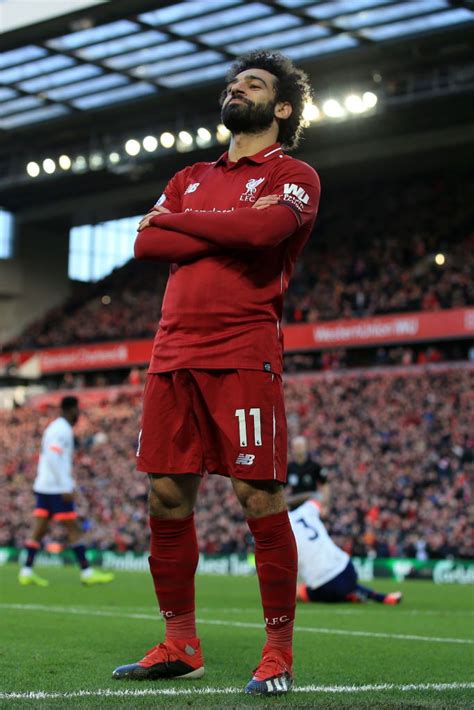 LIVERPOOL ENGLAND FEBRUARY 09 Mohamed Salah Of Liverpool Celebrates