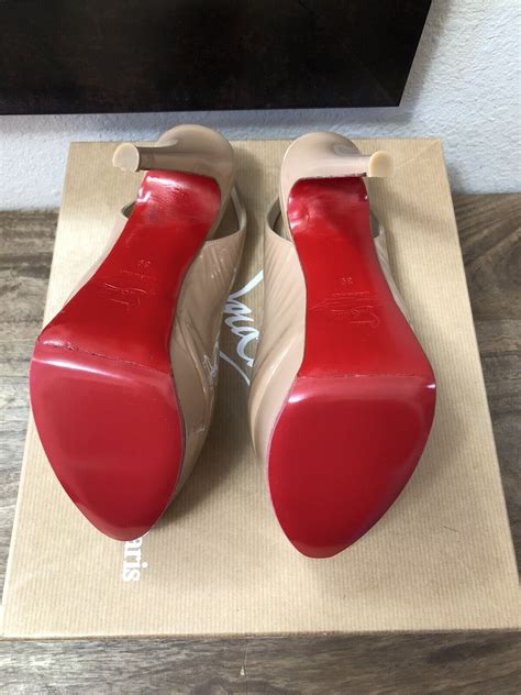 CHRISTIAN LOUBOUTIN Lady Peep Sling Nude Patent P Gem