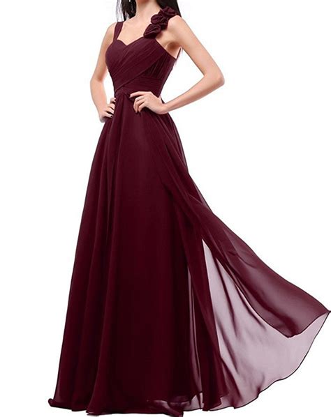 Charmingbridal Straps Chiffon Prom Party Long Bridesmaid Dresses Burgundy