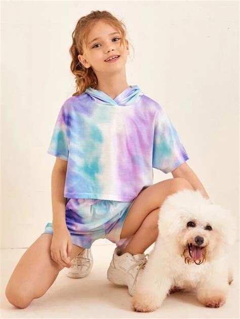 Multicolorido Nó Tie Dye ocasional Outfit de Duas Peças para Menina