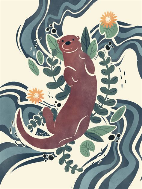 River Otter Digital Illustration Illustration Art Art