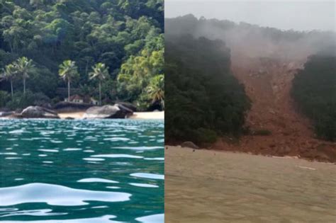 Veja antes e depois de praia soterrada em Angra dos Reis após temporal