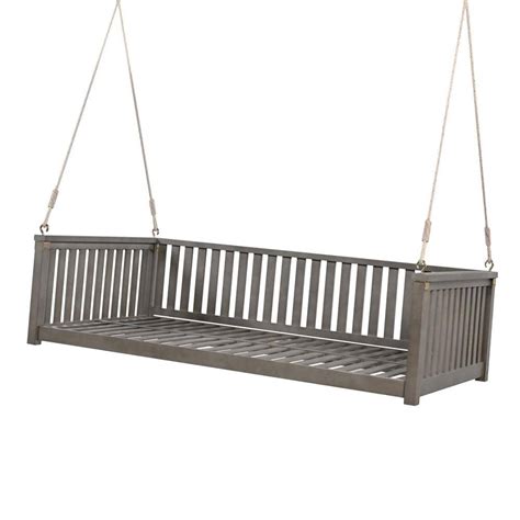 Zeus Ruta 2 Person Gray Wood Patio Hanging Porch Swing Bench Chair