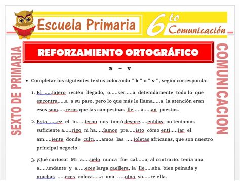 Reforzamiento Ortográfia Para Sexto De Primaria Escuela Primaria