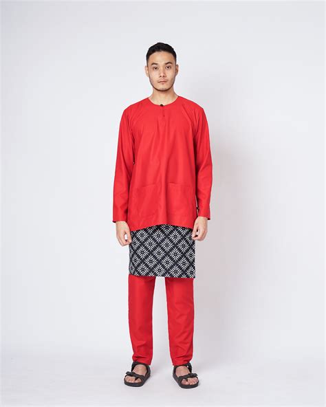 Bangsawan Baju Melayu Set Adults Red Kurta Boys