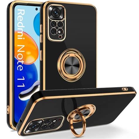 Coque Anneau Pour Xiaomi Redmi Note 11 11s Noir Elégant Souple Luxe Antichoc Anti Rayure