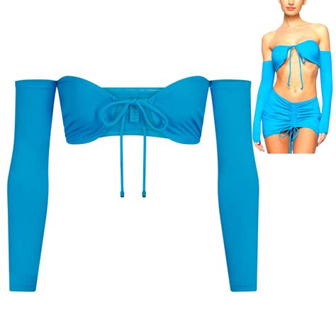 Skims Recycled Swim Long Sleeve Bikini Top Turquoise Size Medium Nwt Ebay