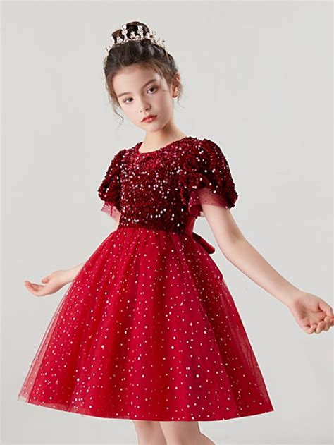 kinderkleidung Mädchen Kleid Punkt Kurzarm Party Taufkleid Pailletten