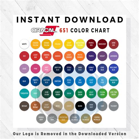 Printable Oracal 651 Color Chart