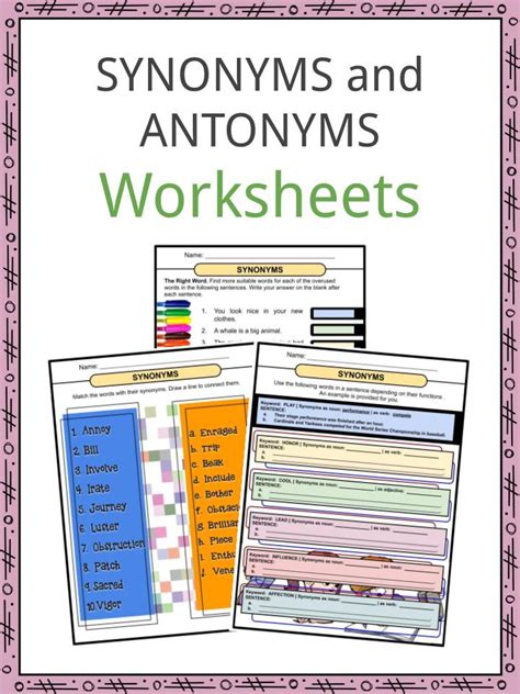 Synonyms and Antonyms Worksheets - PDF Study Guide