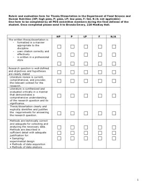 Fillable Online Rubric And Evaluation Form For Thesis Dissertation In