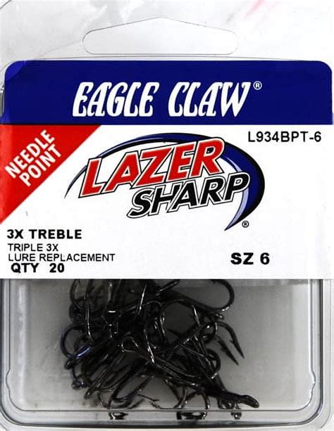 Eagle Claw Lazer Sharp 3x Treble Regular Shank Round Bend Fishing Hooks