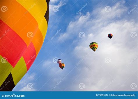 Hot Air Balloons And Blue Sky With Clouds Above New Mexico Stock Photo Image Of Event Flying