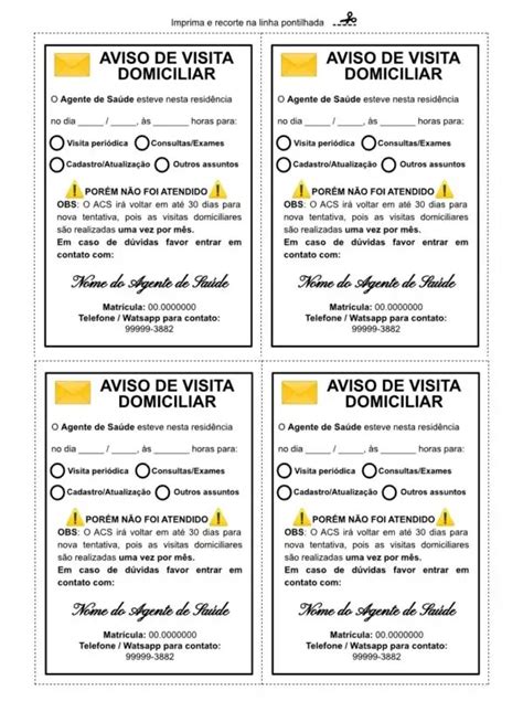 Personalizado Modelo De Aviso De Visita Domiciliar Do ACS Portal