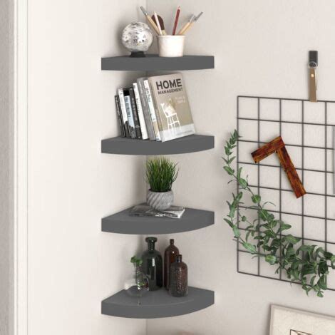 Estante Flotante De Pared Uds Mdf Gris Brillo X X Cm