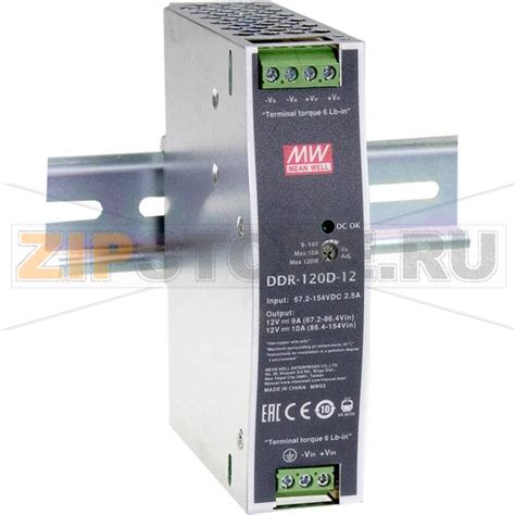 DDR-120C-12 - Преобразователь DC/DC на DIN-рейку, 12 В/DC, 10 А, 120 Вт ...