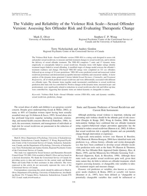 Pdf The Validity And Reliability Of The Violence Risk Scale Sexual