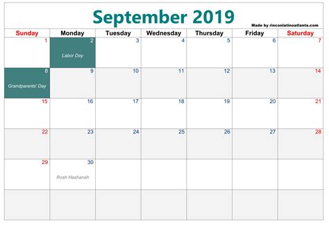 September 07 Calendar - Preschool Calendar Printable