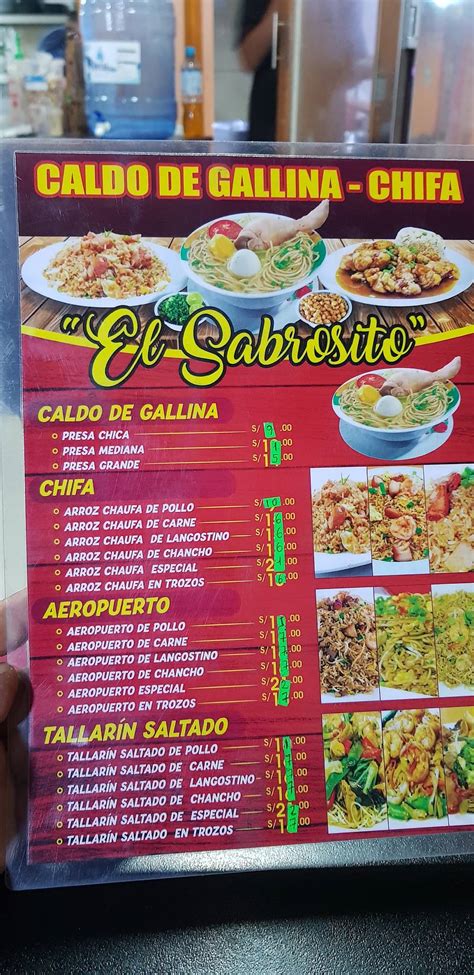 Carta Del Restaurante Caldo Del Gallina Chifa El Sabrosito