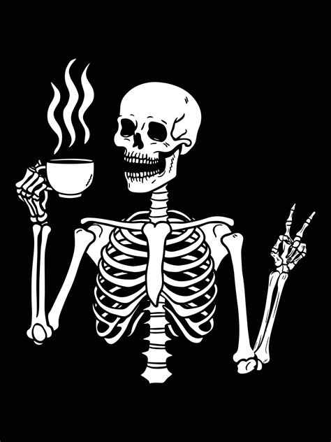 Skeleton drinking coffee, skeleton coffee in hand 49131848 Vector Art
