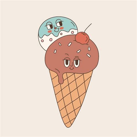 Helado C Mico Con Cereza En Dibujos Animados Estilo Retro Y Maravilloso