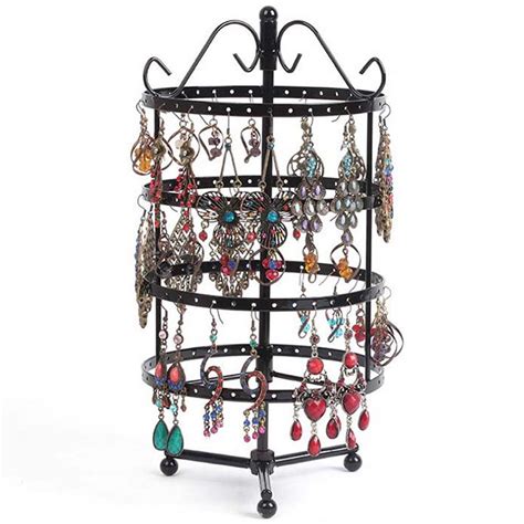 144 Gaten 4 Tiers Metalen Zwarte Roterende Sieraden Display Standaard