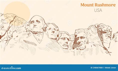 Mount Rushmore Usa Hand Drawing Vector Illustration Stock Vector