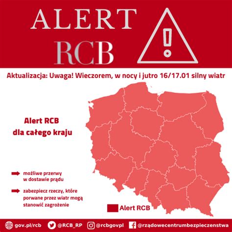 Alert RCB 16 17 01 silny wiatr Rządowe Centrum Bezpieczeństwa