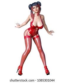 3d Beautiful Sexy Brunette Girl Red Stock Illustration 1085301026 Shutterstock