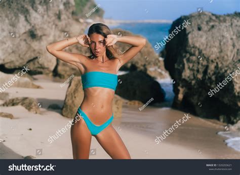 Beautiful Sexy Woman Blue Bikini Posing Stock Photo Shutterstock