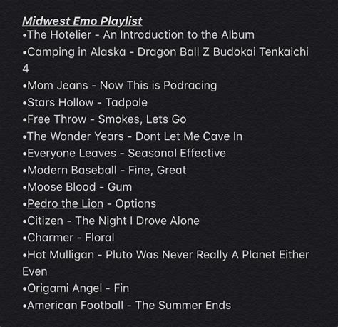 My Midwest Emo Playlist R Emo