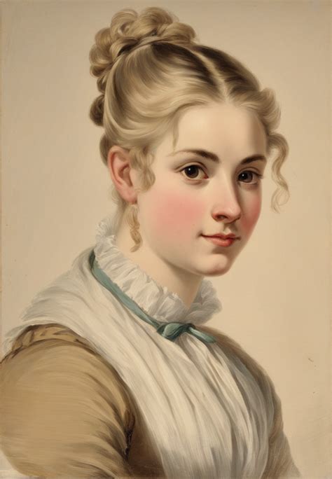 Painting Portrait 1820s Young Blonde Woman With Bright Light By