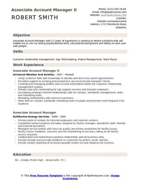 Associate Account Manager Resume Samples Qwikresume