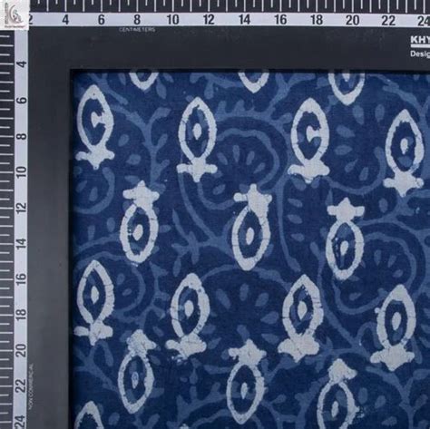 Cotton Indigo Blue Fast Color Discharge Hand Block Print Fabric Gsm