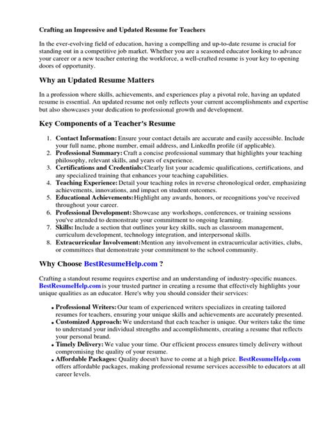 Updated Resume For Teachers Pdf Résumé Teachers