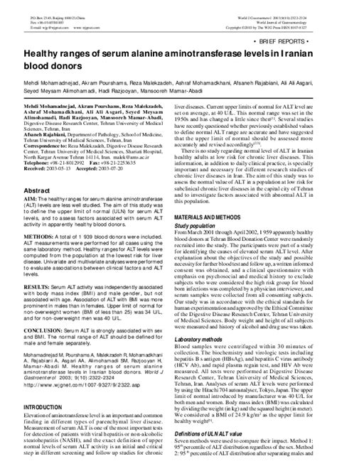 (PDF) Healthy ranges of serum alanine aminotransferase levels in ...