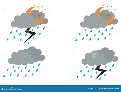 A Collection Of Windy Rain And Thunderstorm Illustrations Stock Vector