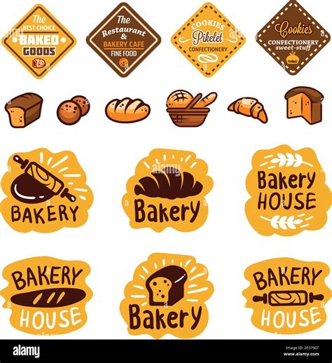 Pan Y Productos De Panadería Logotipos E Iconos Con Letras Siluetas De