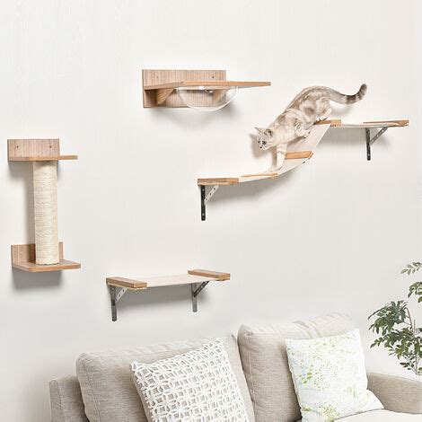 PawHut Cat Tree 4PCs Wall Mounted Shelf Set Climbing Frame Activity Center