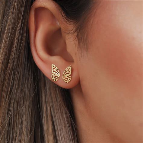 14K Solid Gold Butterfly Wing Earrings Solid Gold Earrings Etsy