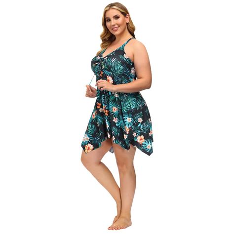 Hanna Nikole Womens Plus Size One Piece Tummy Control Swimsuit Leaf B