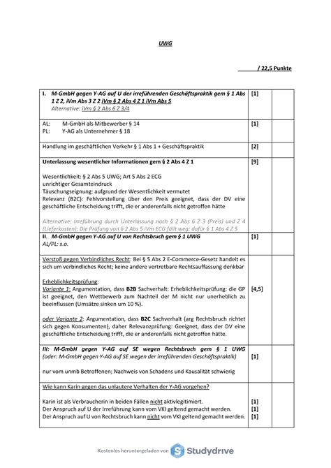 2 Zwischenklausur Wettbewerbs Kartell und Immaterialgüterrecht Lösung