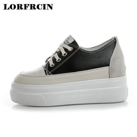 High Heel Women Sneakers Genuine Leather Height Increasing Women Shoes