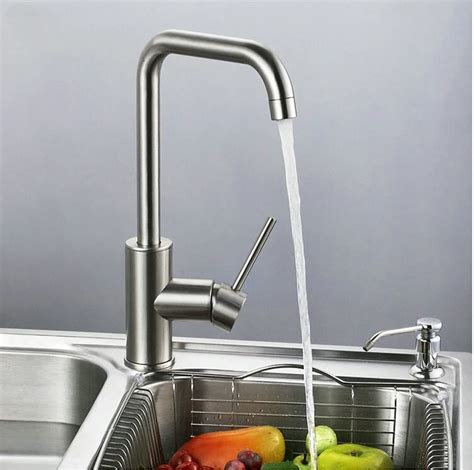 Total Stainless Steel Kitchen Faucet No Lead Safe Single Lever Nickel Finished Hot And Cold