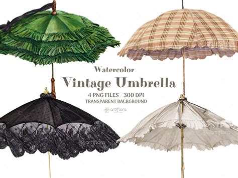 Watercolor Vintage Umbrellas Clipart, Vintage Parasols Clipart, Antique Umbrellas, Instant ...