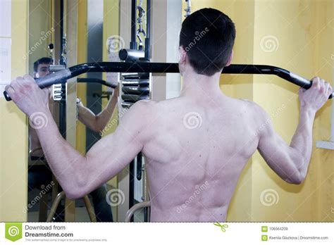 Guy With A Naked Torso In The Gym Stock Image Image Of Body Dumbbell