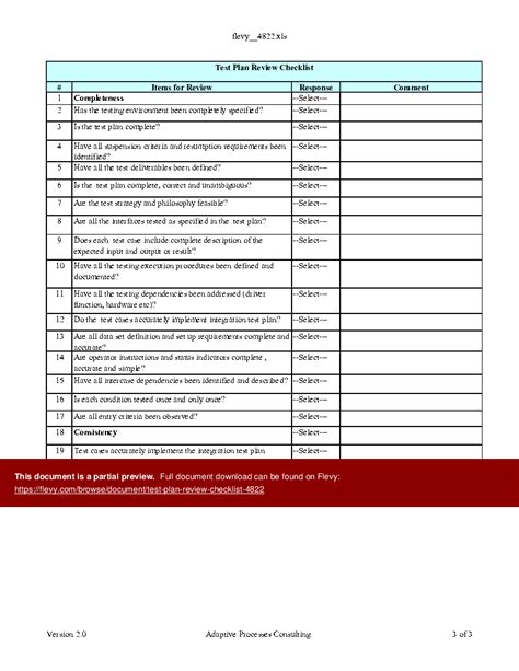 Excel Template Test Plan Review Checklist Excel Template Xls Flevy